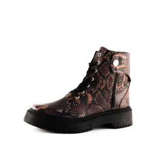 Women's Runaway Combat Boots Brown Snake
