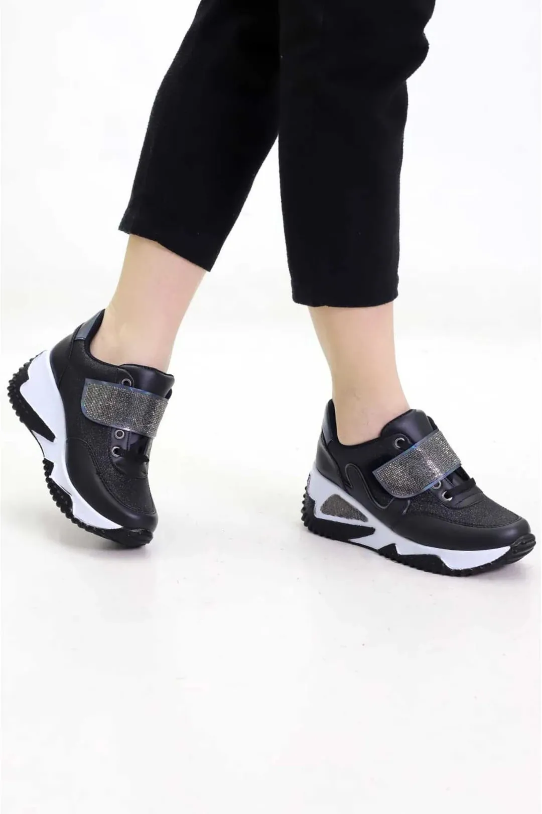 Women's Silvery Velcro Hidden Heel Sports Shoes