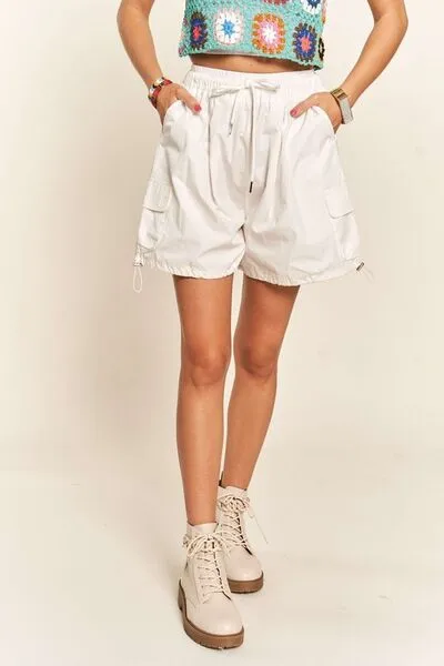 Women's White Drawstring Hiking Shorts with Pockets