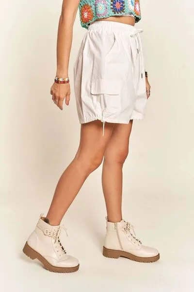 Women's White Drawstring Hiking Shorts with Pockets