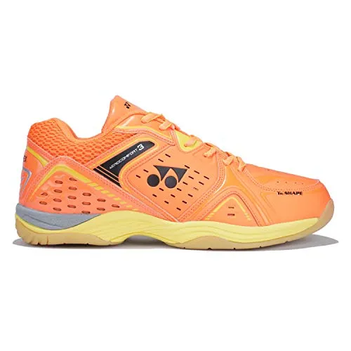 YONEX AEROCOMFORT 3 Non Marking Badminton Shoes | Ideal for Badminton,Squash,Table Tennis,Volleyball | Non-Marking Sole | Tru Cushion Ergo Shape | Hexagrip |Orange Yellow |UK 8