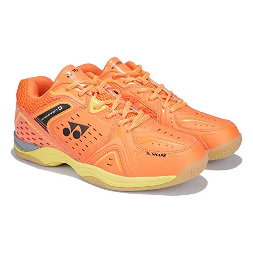 YONEX AEROCOMFORT 3 Non Marking Badminton Shoes | Ideal for Badminton,Squash,Table Tennis,Volleyball | Non-Marking Sole | Tru Cushion Ergo Shape | Hexagrip |Orange Yellow |UK 8