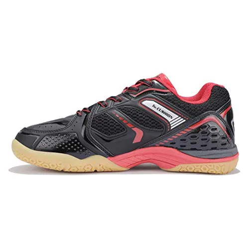 YONEX AEROCOMFORT TRU Unisex Cushion Ergo Shape Non-Marking Sole Hexagrip 3 Non Marking Badminton Shoes Ideal for Badminton, Squash, Table Tennis, Volleyball, Black Bright Red, UK 8
