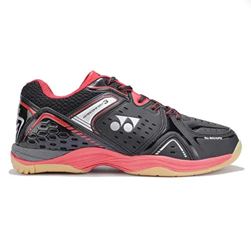 YONEX AEROCOMFORT TRU Unisex Cushion Ergo Shape Non-Marking Sole Hexagrip 3 Non Marking Badminton Shoes Ideal for Badminton, Squash, Table Tennis, Volleyball, Black Bright Red, UK 8