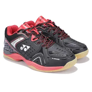 YONEX AEROCOMFORT TRU Unisex Cushion Ergo Shape Non-Marking Sole Hexagrip 3 Non Marking Badminton Shoes Ideal for Badminton, Squash, Table Tennis, Volleyball, Black Bright Red, UK 8