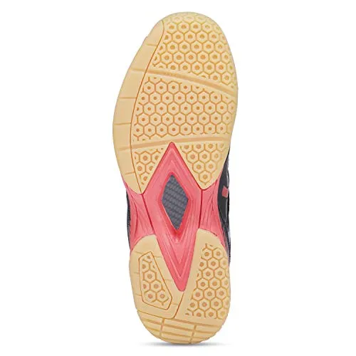 YONEX AEROCOMFORT TRU Unisex Cushion Ergo Shape Non-Marking Sole Hexagrip 3 Non Marking Badminton Shoes Ideal for Badminton, Squash, Table Tennis, Volleyball, Black Bright Red, UK 8